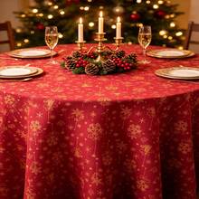 1pc Christmas Red Plaid Tablecloth With Snowflakes, Double Sided Printed Farmhouse Xmas Decorative Table Cover For Holiday Dinner Party, Rectangular Washable Fabric Table Cloth For Kitchen Dining Home Decor - Red - View 3