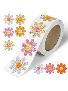1pc Laser Colorful Flower Series Self-Adhesive Sticker, Shiny Flower Pattern Sticker. Christmas Gift Decoration Label. Inspirational Stationery Sticker. Perfect For Gift Wrapping And Sealing, As Well As Creative Office Stationery Decoration. - Multi-color - View 12