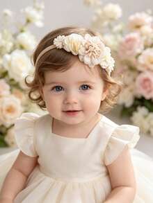 3件組多色組合嬰兒3D花朵髮帶，甜美溫柔布料大花彈性髮帶 - 彩色 - 查看 8