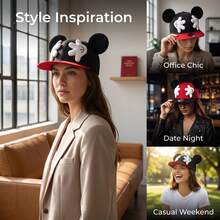 1pc Disney 3D Mouse Ear Palm Decor Colorblock Baseball Cap, Adjustable Flat Brim Hat, Unisex Cartoon Cool Sun Hat, Suitable For Theme Park, Theme Holiday, Birthday Party, Street Wear, Travel, Photography, Versatile Casual Hat - Baseball Cap - View 4
