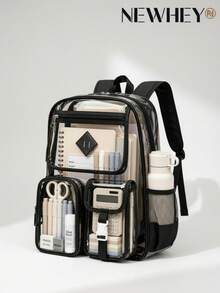 NEWHEY Men's Transparent Backpack, Heavy Duty PVC Clear Backpack, Women's Stadium Approved Clear Backpack - Black - View 9