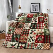 1pc Flannel Comfortable Blanket Decorated With Christmas Tree Snowflake And Pigeon Pattern, Soft And Warm Multi-Functional Throw Blanket, Multiple Colors, Suitable For Bed, Sofa, Camping, Travel, With Border, Perfect Halloween|Christmas Gift, 2D Flat Design - Multicolor - View 5