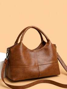 1pc Women's Vintage Minimalist Style Handbag, Large Capacity Multi-Compartment Crossbody Bag, Suitable For Daily Casual, Travel And Commute - Brown - View 1