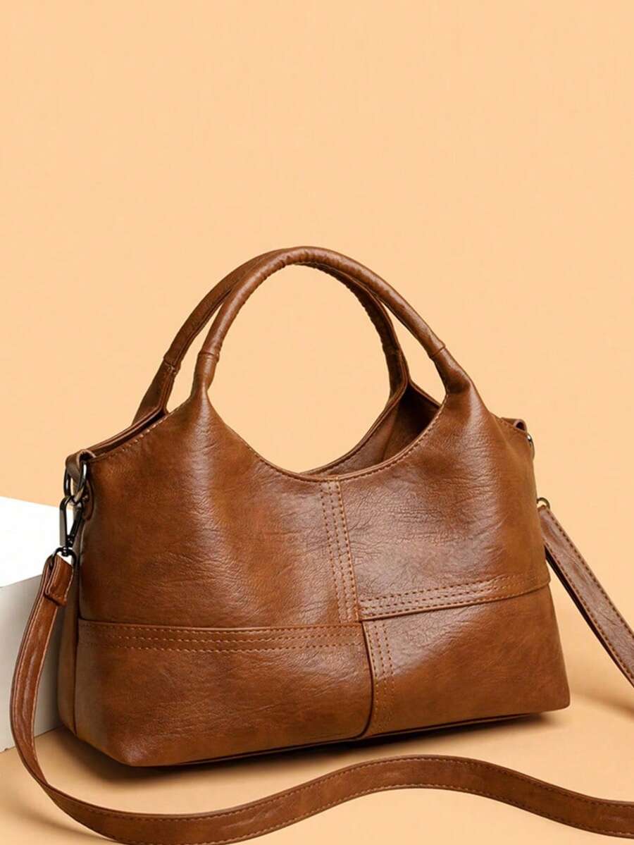 1pc Women's Vintage Minimalist Style Handbag, Large Capacity Multi-Compartment Crossbody Bag, Suitable For Daily Casual, Travel And Commute - Brown - View 1