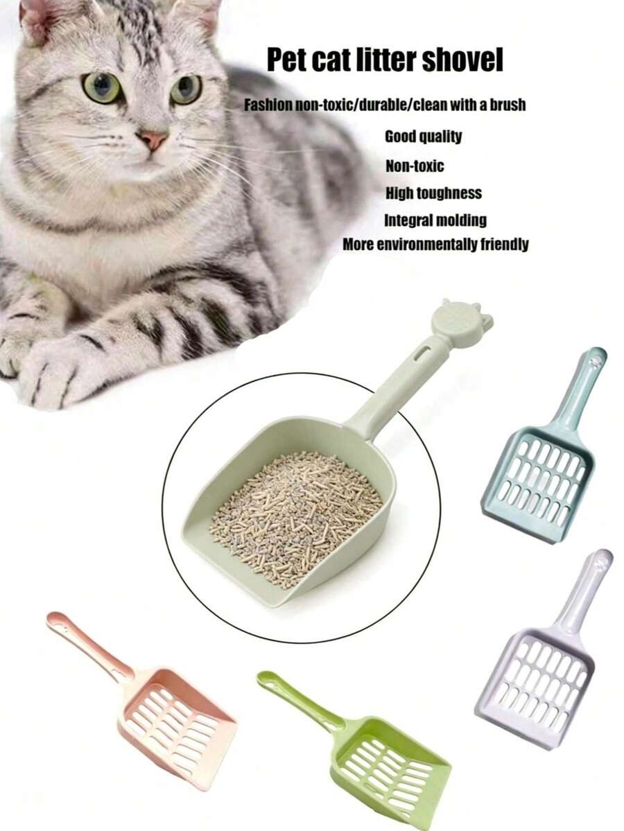 1pc Cat Litter Scoop, All-In-One Portable Plastic Cat Litter Scoop, Ergonomic Handle Durable Plastic Cat Litter Scoop - Lightweight And Easy To Clean, Keeps Litter Box Clean, Pet Cleaning Accessory, Pet Supplies, Random Color - Multicolor - View 1