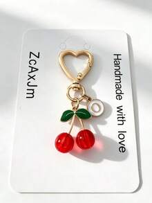 1pc European & American INS Minimalist Acrylic Cherry Letter Keychain, Heart-Shaped Fruit Bag Charm - Multicolor - View 10