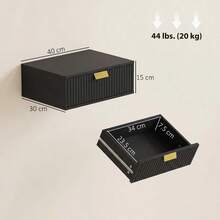Modern Floating Wall Mounted Bedside Tables With Fluted Drawer For Bedroom And Living Room - Black - View 2