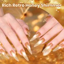 Beetles 6 Colors Cat Eye Gel Polish Set, Fall Retro Honey Gold Glitter, Mustard Yellow Amber Brown Shimmer Magnetic Effects, Soak Off UV LED Nail Art For DIY Manicure - 6色復古蜂蜜金閃粉貓眼 - 查看 6