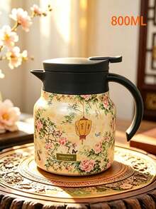 1pc 1000ml Fashion Floral Pattern Stainless Steel Double-Wall Vacuum Insulated Coffee Pot/Teapot, Matcha, Matcha Tools, Infuser Teapot, Home Separable Tea Pot, Portable Coffee Pot, Suitable For Water, Iced Tea, Coffee, Milkshake, Etc., Suitable For Travel, Home, Office, Restaurant, Tea House, Camping, Party And Other Occasions, Father's Christmas Gift, Kitchen Accessories, Holiday Gift - Multicolor - View 11