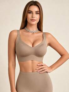 Lilivine Women's Seamless Bra - Adjustable Straps, Wireless Support, Suitable For Daily Wear, Super Soft & Breathable Fabric - Brown - View 5