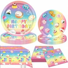 72pcs Dumpling Theme Birthday Party Decoration Set, Party Supplies, Paper Plates, Napkins, Paper Cups, Tablecloth, Party Tableware Set, Fan Gifts, 7-Inch Paper Plates, 9-Inch Paper Plates, Bunting, Gift Bags, Hanging Decorations And Napkins. Suitable For 10 Guests. Perfect For Birthday Parties, Holiday Celebrations And Outdoor Parties - Multicolor - View 2