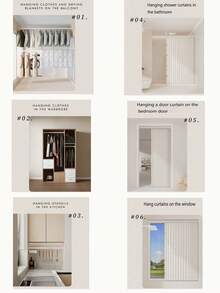 Adjustable Closet Hanging Rod, Heavy Duty Coated Closet Extension Bar, Space-Saving Double Layer Closet Hanging Rod, Closet Storage Bar, Rust-Proof Anti-Drop Spring Tension Rod, Non-Slip Spring Curtain Rod, Adjustable Tension Rod Without Drilling - Multicolor - View 8