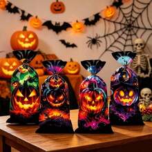 100PCS Halloween Candy Packaging Bags, Popular Dark Pumpkin OPP Plastic Drawstring Bags, Holiday Party Candy, Baking, Cookie Packaging Bags, Gift Packaging Bags - Multicolor - View 1