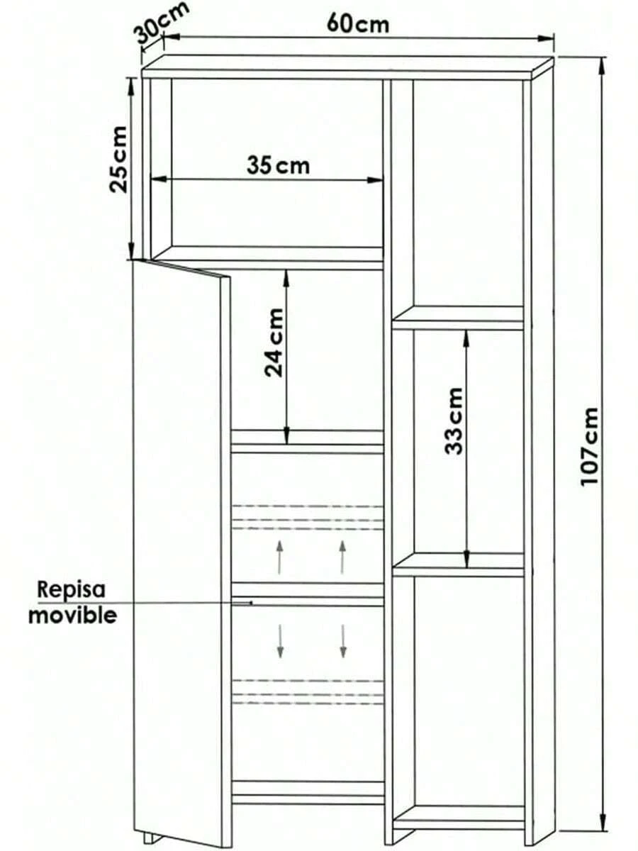 Mueble Alacena Despensero Organizador Multiusos Melamina de Alta Resistencia, con Puerta, Estantes y Repisas (Chocolate) - Gris - Ver 1
