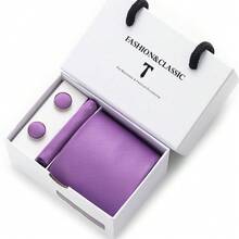 AlanKing Men's Tie, Pocket Square And Cufflinks 3-Piece Set, White Drawer Gift Box, Essential Holiday Gift Choice, Suitable For Formal Business And Weddings - Multicolor - View 4