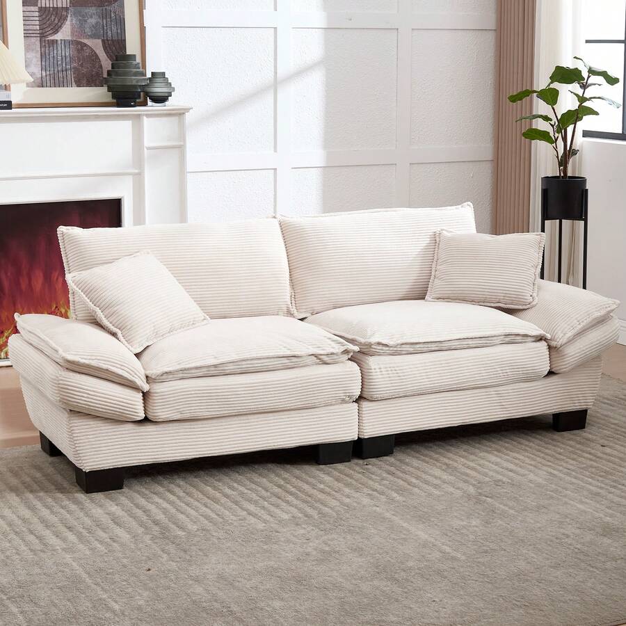 2 Seat Beige Velvet Sofa Frame – Comfortable And Spacious For Living Room - Beige 2 Seat - View 1