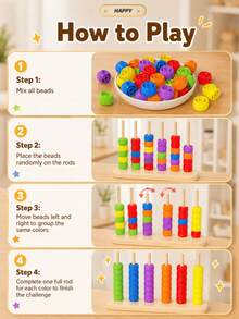 Children's Color Matching Stackable Beads Toy, Fun Rainbow Puzzle Game With Color Sorting Rings, Interactive Educational Learning Toy, Kids Birthday Gift - Multicolor - View 8