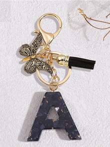 1pc Black Fashion Letter Keychain, Designed For Women's Bags, Exquisite And Compact, With Leopard Butterfly Pattern And Gold Plate 26 Letters A-Z Pendant, Suitable For Girls, Perfect As A Commemorative Gift For Valentine's Day, Teacher's Day And Halloween - Black - View 26