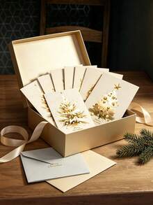 6 Sets Christmas Card Set With Envelopes - Gold Christmas Tree Design - Suitable For Parties, Holiday Greetings, Gifts, Birthdays And Creative Card Making - Multicolor - View 7