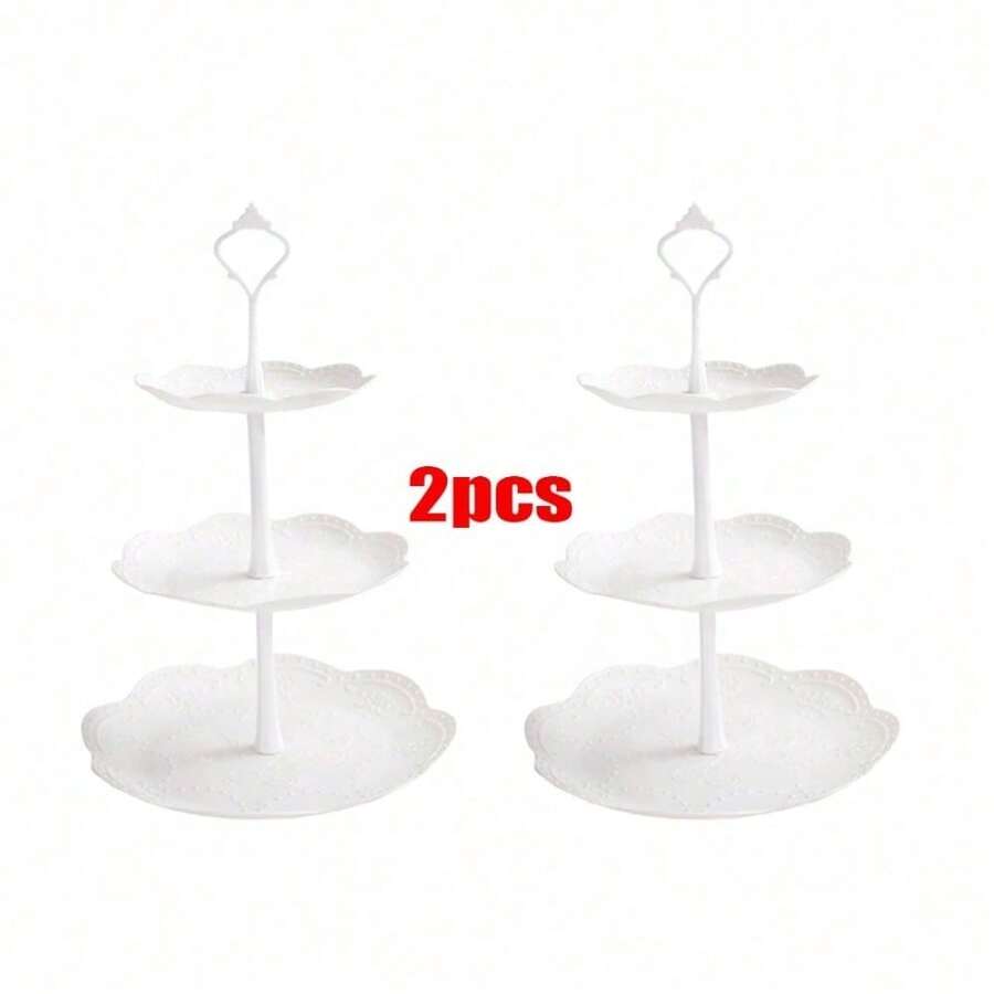 2PCS 3 Tier Cake Stand Afternoon Tea Wedding Plates Party Embossed Tableware - VJO0338-1 - View 1