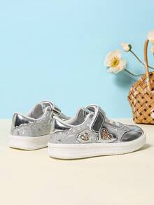 Unisex Kids Fashion Slip-On Hook & Loop Sports Shoes, Versatile School Shoes, Suitable For All Seasons And Outdoor Activities - Silver - View 3