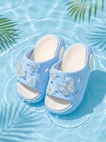 HAHABOBO New Kids' 3D Butterfly Cartoon EVA Slippers, Pink And White Color-Block Summer Dopamine Open-Toe Slippers, Classic Breathable And Durable - Blue - View 3