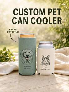 Personalized Can Cooler For Pet Lovers, Turn A Pet Portrait Into Custom Line Art With Names Or Dates, Neoprene Drink Sleeve For Standard And Slim Cans At Weddings, Parties And Outdoor Gatherings - Multicolor - View 10