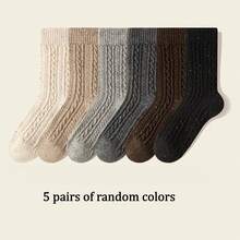 1/4/5 pares de calcetines de lana estilo romántico francés, calcetines de media pantorrilla engrosados con patrón de punto de cable para mujeres, otoño/invierno - Multicolor - Ver 20
