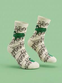 1 Pair Women's Mid-Calf Socks, Couple Socks For Men And Women, All-Season Regular Thickness, Cute Jacquard Casual Light Sports Socks, Fashion Versatile Colorful Food Animal Vegetable Pattern - Multicolor - View 5