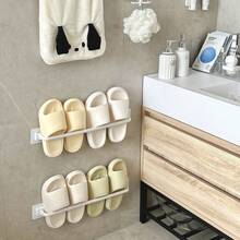 1pc Iron Towel Rack/Slipper Rack, White Minimalist Style Bathroom Storage Rack, Wall-Mounted Towel Bar/Slipper Rack, Bathroom Towel Rack, Wall-Mounted Bathroom Shoe Rack/Storage Rack/Hanging Rack, Single/Double Slipper Rack, White Minimalist Bathroom Storage, Stainless Steel/ABS Towel Rack - View 9