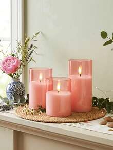 3pcs Flameless Candle Lights With Remote Control/Timer, Battery Operated, Pink Warm Light, Suitable For Christmas, Halloween, Valentine's Day, Mother's Day, Gift, Birthday, Proposal, Wedding, Dining Table, Party - Pink - View 7