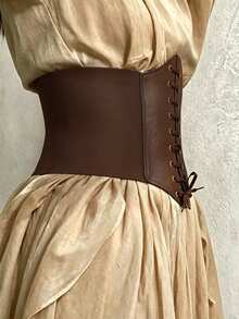 1pc Women's Punk Gothic Court Style Brown Vintage Corset Belt, Gold Buckle Waist Cincher, Versatile Decorative Waistband For Dress, Suit, Commute And More - Brown - View 2