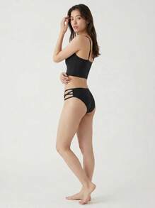 Mystèrelle 1件裝黑色前交叉性感女款內褲 無縫舒適三角內褲 - 黑色 - 查看 3