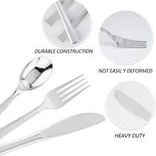 Silver Cutlery Set - Includes Forks, Spoons - Reusable Heavy Duty Western Tableware Set, Suitable For Dining, Parties, Dinners, Weddings - Silver - View 3