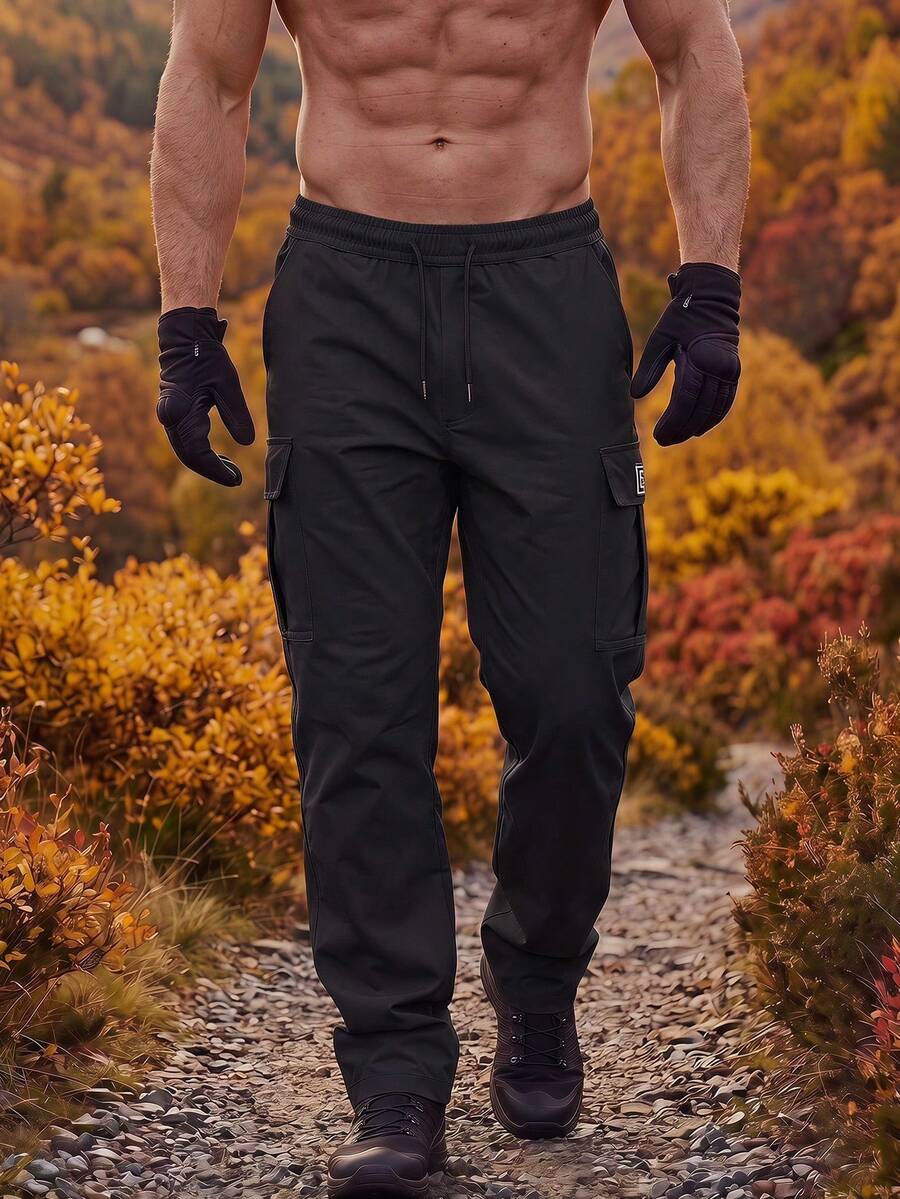 Men's Autumn Multi-Pocket Cargo Pants, Outdoor Commute Multi-Pocket Pants, Black Long Pants, Tech Cargo - Black - View 1
