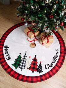 Christmas Tree Skirt, Christmas Tree Style Black And Red Plaid Polyester Christmas Tree Decorative Carpet, Large Christmas Tree Mat, Winter Holiday Christmas Tree Decoration, 2026 Christmas New Year Indoor Outdoor Decoration - Christmas - View 2
