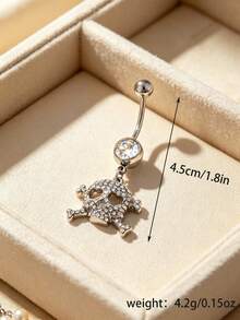 1pc Gothic Style Shiny Skull 304 Stainless Steel Belly Button Ring, Suitable For Halloween, Women And Men Body Piercing Accessory (No Gift Box) - Skeleton - View 3