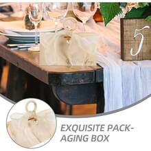 Party Box Packs,Wedding Favor Boxes Small Candy Container With Wooden Handle And Pearl Bow, Pearl White Bridal Shower Party Favor Packaging For Wedding Guests And Bridesmaids - Beige Box + Mesh + Pearl Brooch - View 9