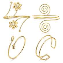 4PCS Upper Arm Cuff Bracelets For Women Gold Silver Cuff Bangle Bracelet Adjustable Upper Arm Bands Armband Set Simple Open Armlet - Bracelet Set - View 10