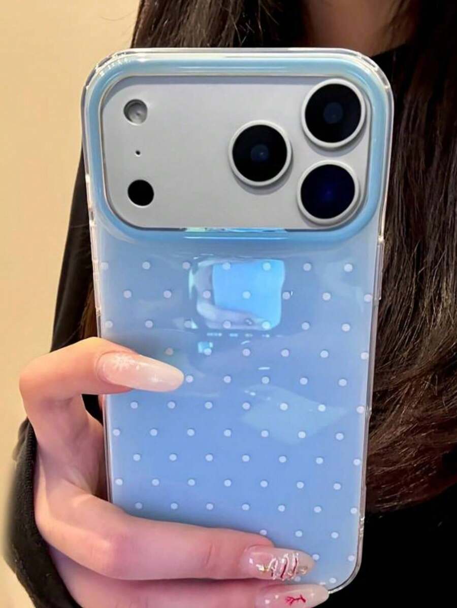 可愛粉色波點圖案亮面果凍手機殼,適用於 iPhone 18 Pro Max 17 Pro Max 16 Pro Max 17 16 15 14 13 12 Pro Max 11,可愛防震軟背蓋 - 藍色 - 查看 1