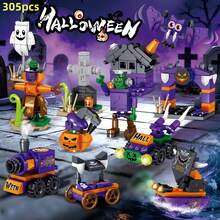 305pcs 12-In-1 Halloween Mini Building Blocks Set, DIY Pumpkin Ghost Bat Haunted House Blocks, Halloween Party Small Gift Toys, Spooky Desktop Decor, Suitable For Boys And Girls Trick Or Treat Holiday Gift - Multicolor - View 7