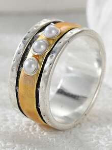 DIYCCPC Vintage Bohemian Wide Band Ring, Multi-Layer Contrast Color Textured Craft, Women's Holiday Party Personalized Accessory - Two-color - View 9