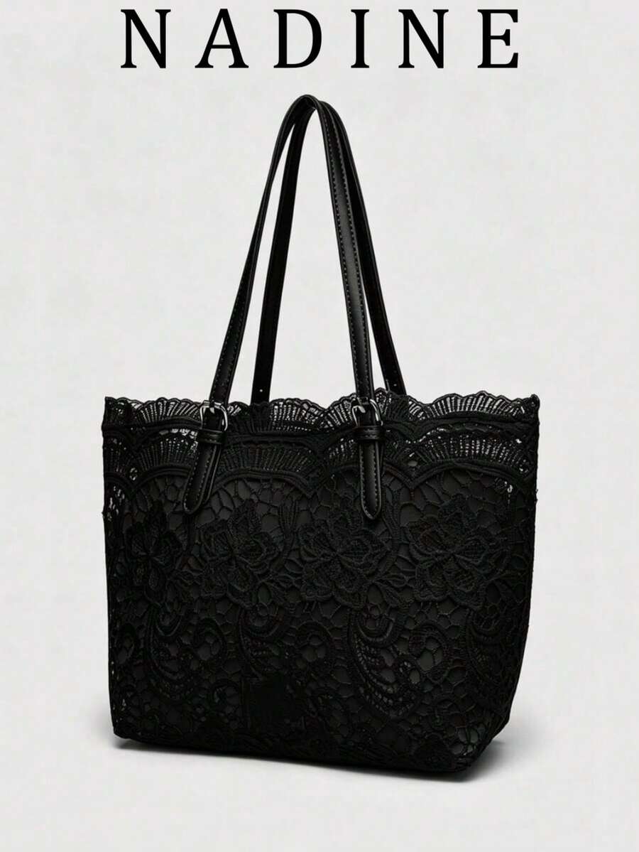 Lace Fairy Style Women's Tote Bag, New Casual Commute Large Capacity Handbag Shoulder Bag