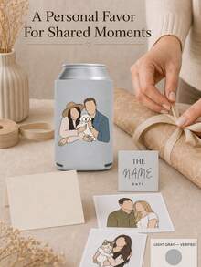 Personalized Can Cooler Sleeves, Custom Photo And Text Drink Holder With Portrait, Custom Name And Date Beverage Can Sleeve, Wedding Party Favor For Couples And Pet Families - Multicolor - View 6
