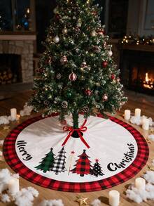 Christmas Tree Skirt, Christmas Tree Style Black And Red Plaid Polyester Christmas Tree Decorative Carpet, Large Christmas Tree Mat, Winter Holiday Christmas Tree Decoration, 2026 Christmas New Year Indoor Outdoor Decoration - Christmas - View 5