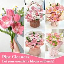 Pink Pipe Cleaners Flower Kit, 450pcs 7Colors Chenille Stems | Pipe Cleaners Bulk For DIY Crafts, Flower Making Kit, Soft Chenille Stems For Art Projects, Home & Party Decorations - Multi-color - View 9