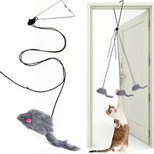 Door Hanging Cat Toy, Interactive Hanging Plush Mouse Teaser Toy For Cat Self‑Play - Grey - View 1