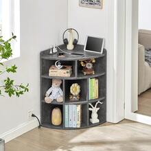 clóset de Esquina con estación de Carga, Organizador de Almacenamiento de Cubos de 3 Niveles con Puertos USB y tomacorrientes, librerías Triangulares con 8 Cubos para Sala de Juegos, - Gris 1 pieza - Ver 7