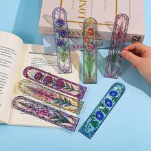 Bokmärke i akryl med blommotiv i glasmålningstil, holografisk laserskimrande design, vintage konstblomma, bokmärke för läsare, present - Rektangel - Visa 6