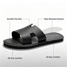 Men's Summer Sandals, Fashionable Versatile Men's Slippers, Men's Flat Sandals, Colorblock Design, Minimalist Flat Slippers, Vacation Beach Roman Sandals - Black - View 4